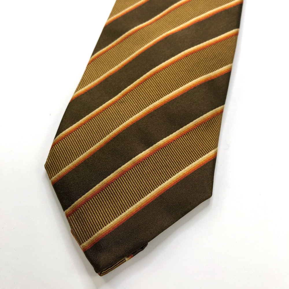 XMI Platinum Brown Yellow 100% Silk Neck Tie Men’s Striped PLS READ 3.5" /58-in